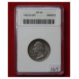 1932 S Washington Silver Quarter ANACS EF40 Rare