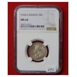 1934  Canada Quarter NGC MS644