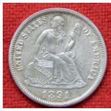 1891 Seated Liberty Silver Dime