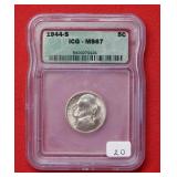 1944 S Jefferson Wartime Silver Nickel ICG MS67