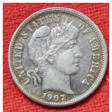 1907 S Barber Silver Dime