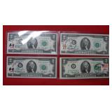 (4) 1976 $2 Federal Reserve Notes 1st Day Issue
