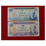 (2) Canada Bank Notes 1972 $5 & 1971 $10
