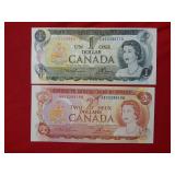 (2) Canada Bank Notes 1973 $1 & 1974 $2
