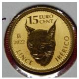 2022 Spain 15 Cents - Lynx  1/10th Ounce Gold