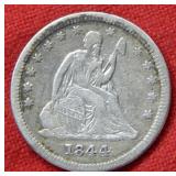 1844 Seated Liberty Silver Quarter  No Motto