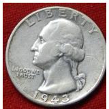 1943 Washington Silver Quarter Double Die OBV