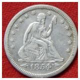 1854 O Seated Liberty Silver Quarter Arrows Clean