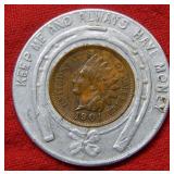 1901 Indian Head Cent in Lucky Penny Holder