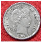 1907 Barber Silver Dime