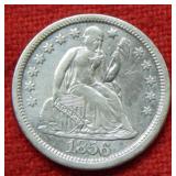 1856 Seated Liberty Silver Dime Large Date - Clean