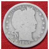 1897 S Barber Silver Quarter