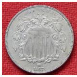 1867 Shield Nickel -- Rays
