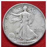 1918 S Walking Liberty Silver Half Dollar