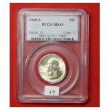 1945 S Washington Silver Quarter PCGS MS65