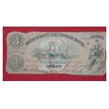 1857 Bridgeport CT  Merchant Exchange $3 Note