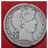 1909 S Barber Silver Half Dollar