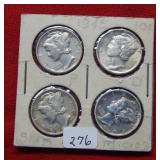 (4) 1945 Mercury Silver Dimes PDS & Micro S
