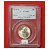 1946 S Washington Silver Quarter PCGS MS65