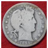 1894 O Barber Silver Half Dollar