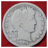 1904 O Barber Silver Quarter