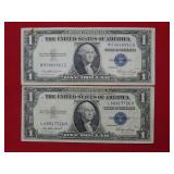 (2) 1935 E $1 Silver Certificates