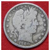 1900 Barber Silver Half Dollar - Engraved