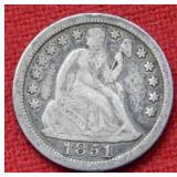 1851 Seated Liberty Silver Dime