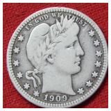 1909 Barber Silver Quarter