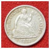 1872 Seated Liberty Silver Half Dime