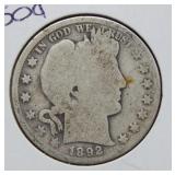 1892 Barber Silver Half Dollar