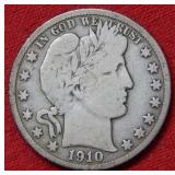 1910 S Barber  Silver Half Dollar