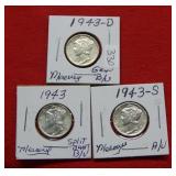 1943 PD&S Mercury Dimes