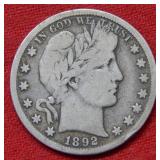 1892 S Barber Silver Half Dollar