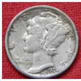 1934 D  Mercury Silver Dime