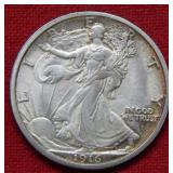 1916 D OBV Walking Liberty Silver Half Dollar Coin