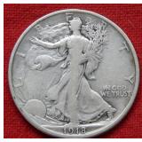 1918 D Walking Liberty Silver Half Dollar