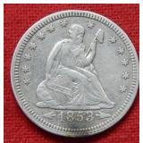 1853 Seated Liberty Silver Quarter - Rays & Arrows