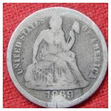 1869 S Seated Liberty Silver Dime - REV Cut