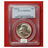1958 D Franklin Silver Half Dollar PCGS MS64FBL