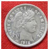 1912 D Barber Silver Dime