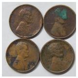 (4) 1910 S Lincoln Wheat Cents - Damaged