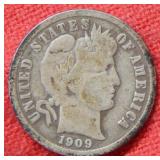 1909 S Barber Silver Dime