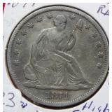 1871 S Seated Liberty Silver Half Dollar
