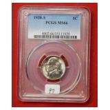 1938 S Jefferson Nickel PCGS MS66