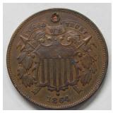 1864 Two Cent Piece Small Motto Repaired