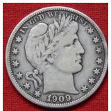 1909 Barber Silver Half Dollar