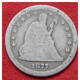 1877 CC Seated Liberty Silver Quarter
