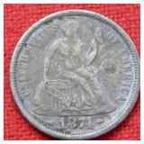 1874 Seated Liberty Silver Dime  -- Arrows