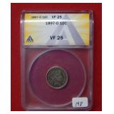 1897 O Barber Silver Dime ANACS VF25